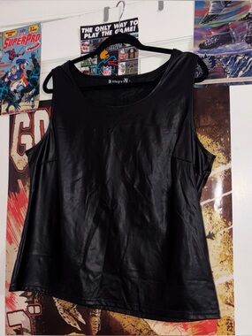 Allegra K Black Faux Leather-Look Tank Top
